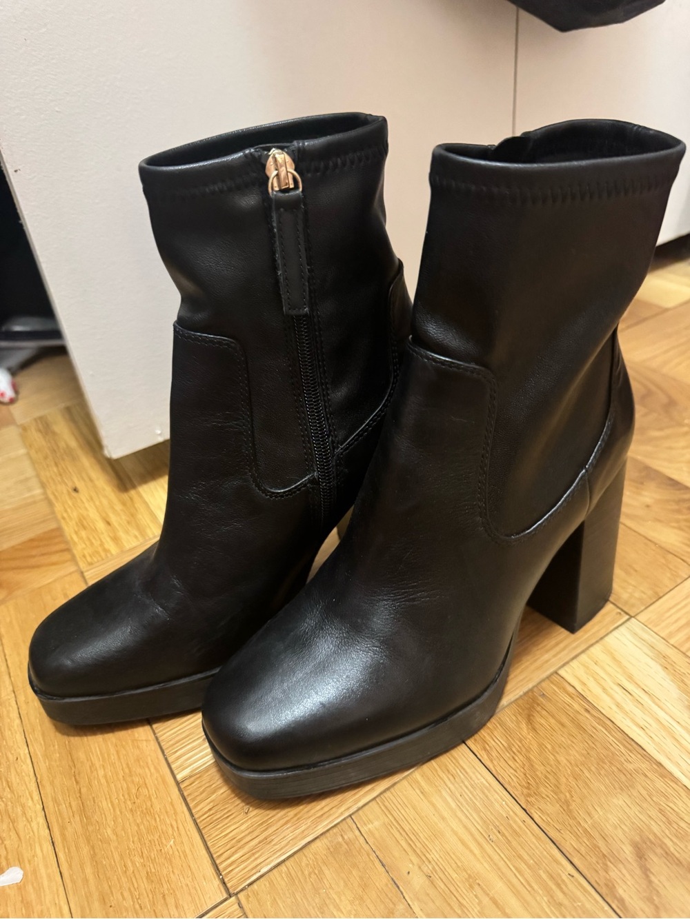 Aldo Black Platform Block Heel Ankle Boots
